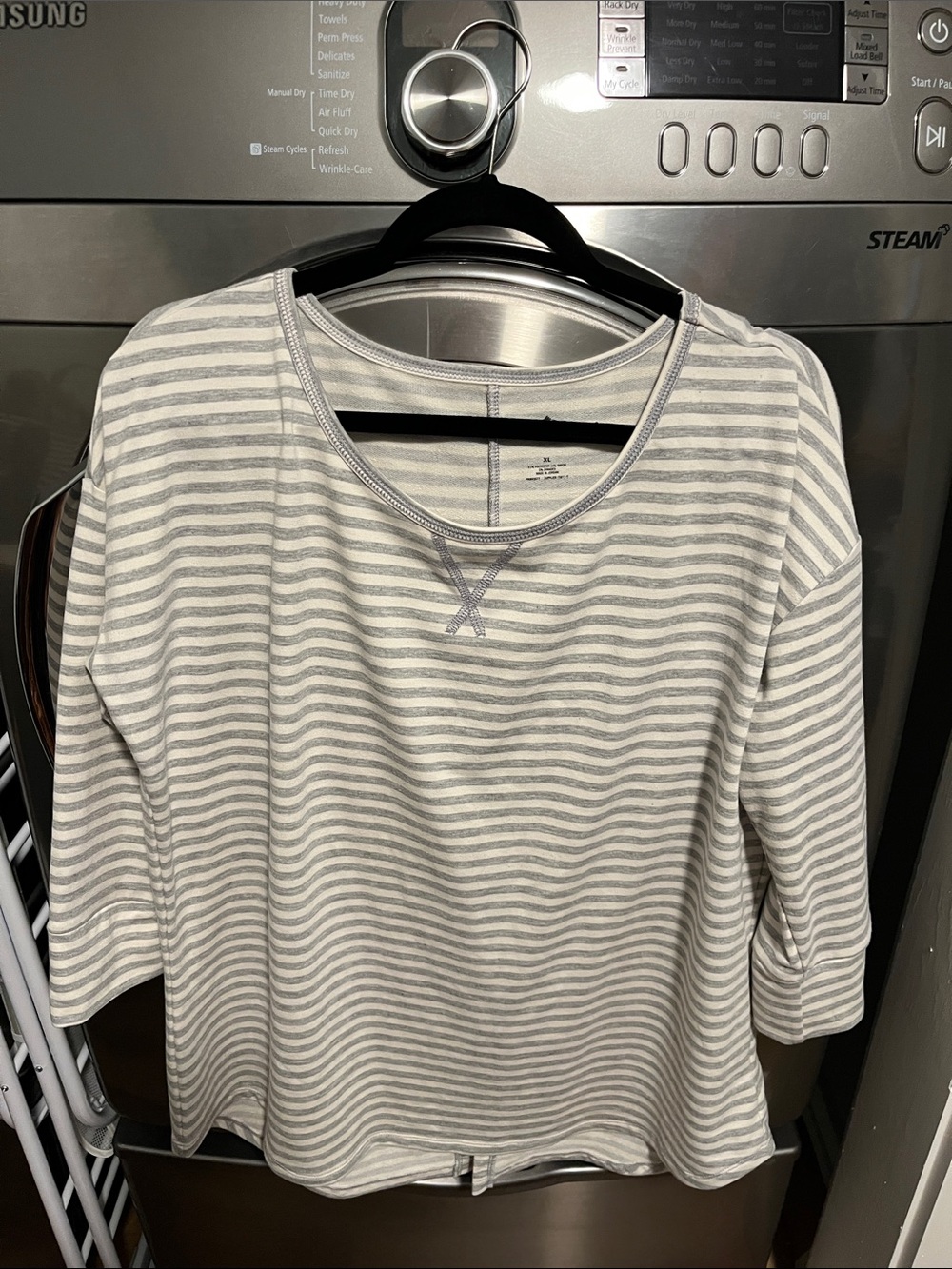 St. John's Bay Gray & White Striped Scoop Neck Long Sleeve Top